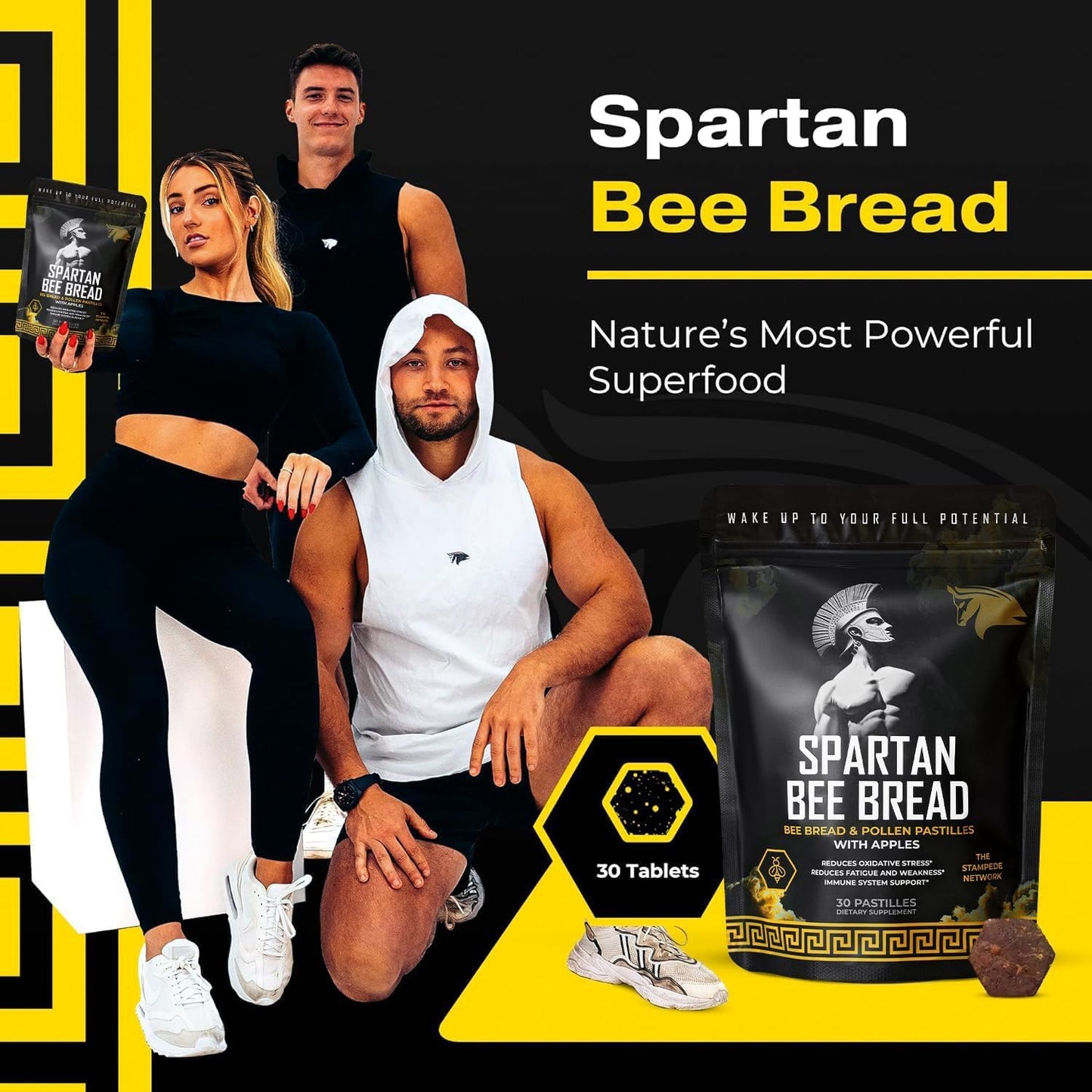 Spartan Bee Bread Chewables | Natural Multivitamin with High-Absorption Bee Pollen & Honey | Fermented by Bees for Energy, Vitality, Sleep, Recovery & Immunity | Non-GMO & 100% Natural