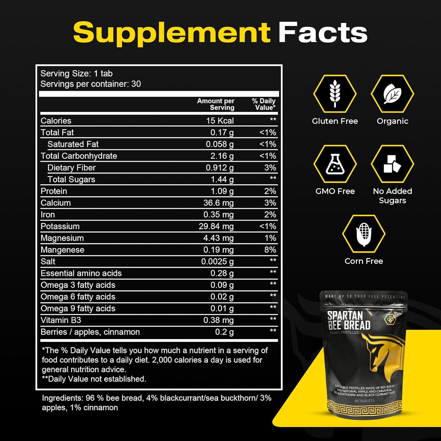 Awakened Natural Pre Workout Powder & Spartan Bee Bread Chewables Natural Multivitamin Bundle