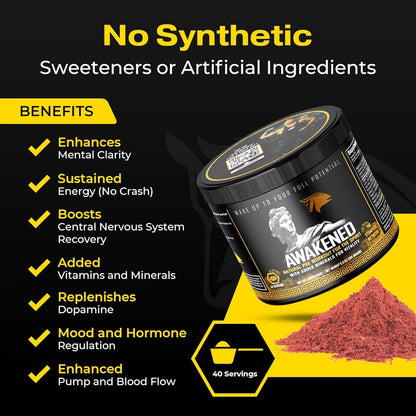 Awakened Natural Pre Workout Powder 12-in-1 | Conscious Energizer | Bee Pollen + N.O. Booster | Mucuna Pruriens, Tongkat Ali, Rhodiola, Alpha GPC & Trace Minerals | Spartan Bee Bread Brand, 40SV