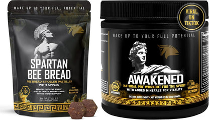 Awakened Natural Pre Workout Powder & Spartan Bee Bread Chewables Natural Multivitamin Bundle